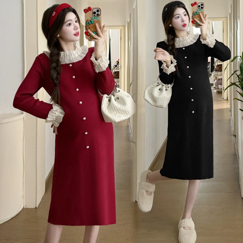 Vestido suéter de maternidad cuello alto para otoño invierno - imagen 2