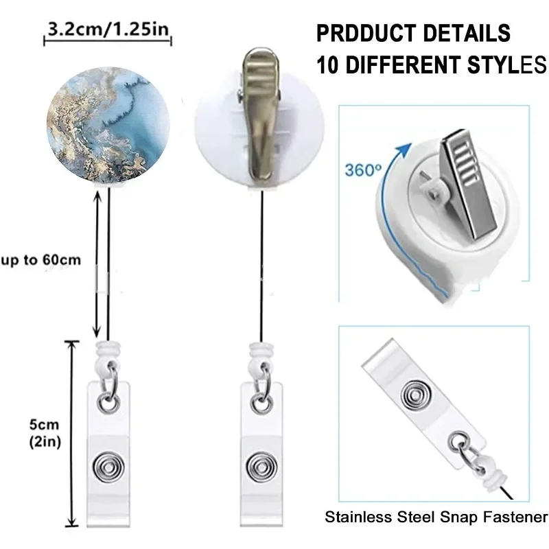 Soporte retráctil para insignia con clip de carrete estampado mármol - imagen 2