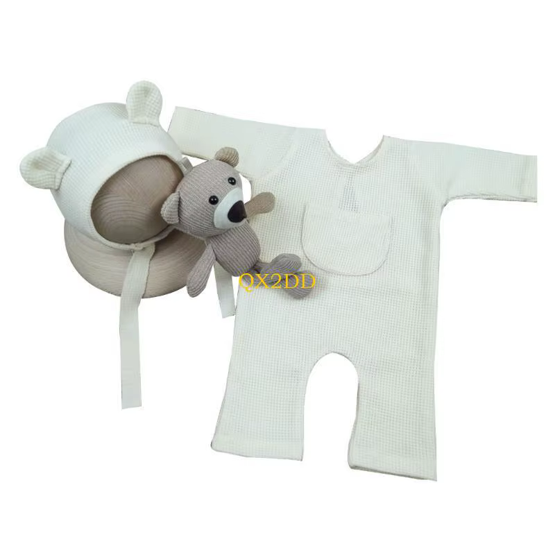 QX2D Traje recién nacido con gorro de oso para fotos - imagen 4