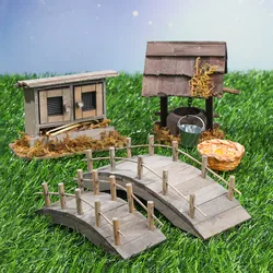 Casita de muñecas mini con puente pozo gallinero jardín hadas