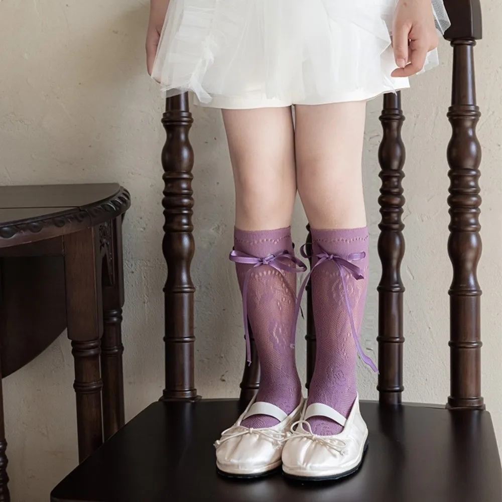 Calcetines de encaje finos con lazo y rosas estilo Lolita - imagen 5