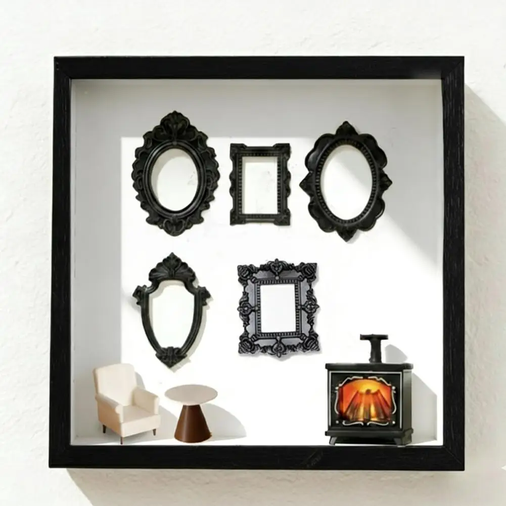 Set de marcos de fotos DIY mini museo estilo vintage negro de resina - imagen 4