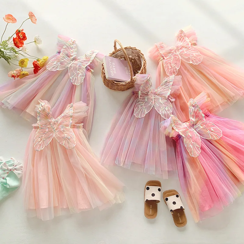Vestido arcoíris sin mangas para niñas - Cómodo y suave, para diario