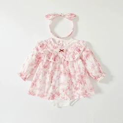 Mono de algodón para bebé recién nacida – cuello de muñeca floral