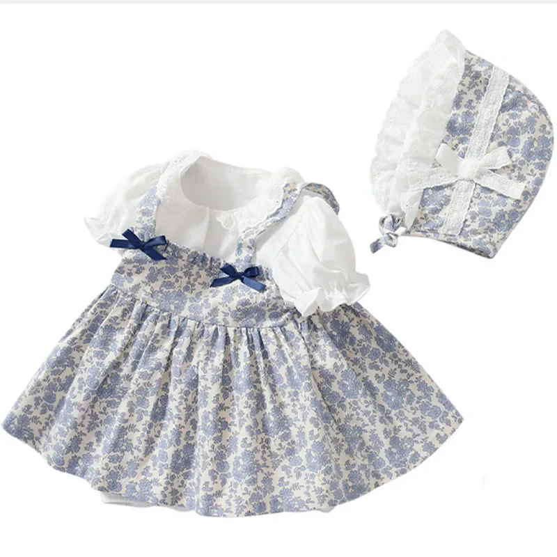 Mono de verano recién nacido flores con lazo y sombrero para niña - imagen 4