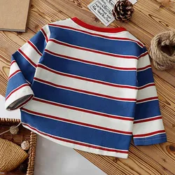 Camiseta infantil de rayas para otoño – Cuello redondo de algodón