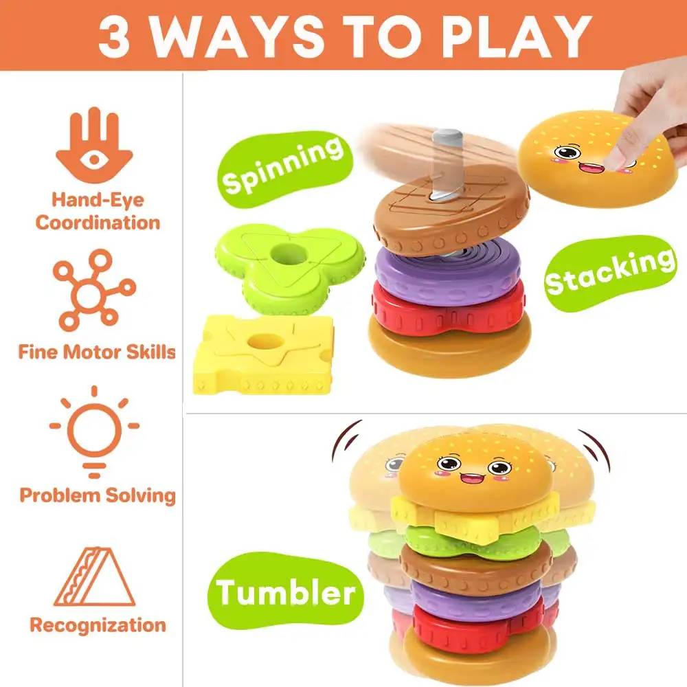 Burger Baby juguete Montessori sensorial de torre apilable - imagen 3