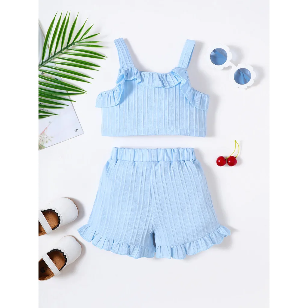 Conjunto de verano liso para niña: top sin mangas y pantalón corto - imagen 5