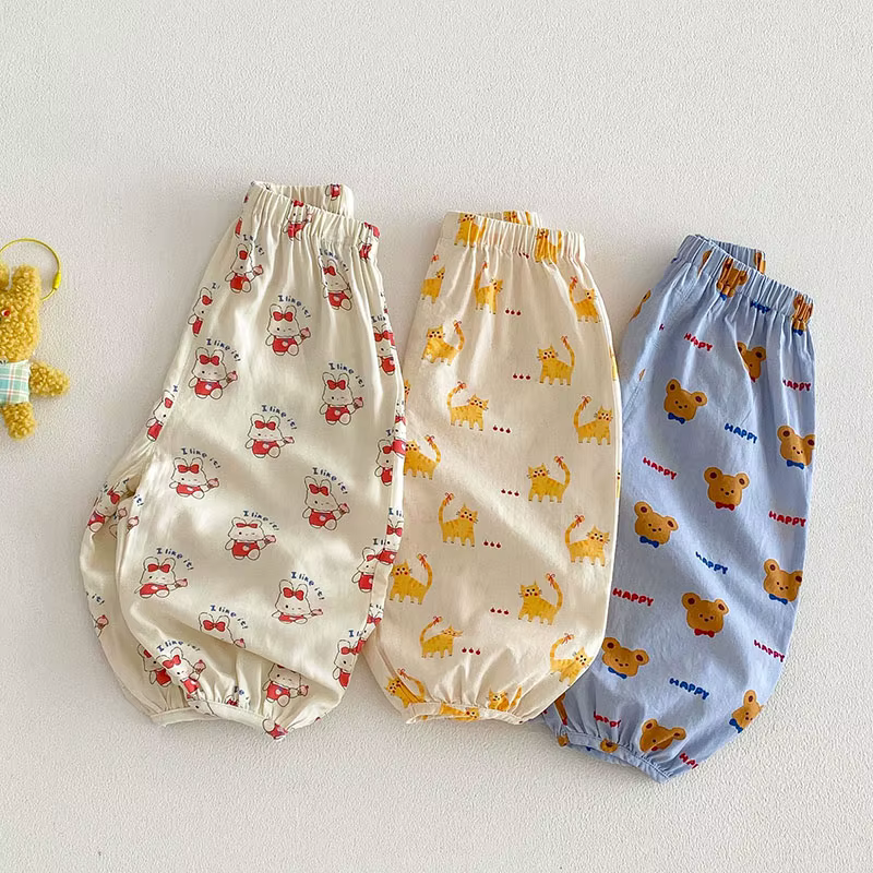 Pantalones infantiles ligeros de verano con osos y conejitos - imagen 2