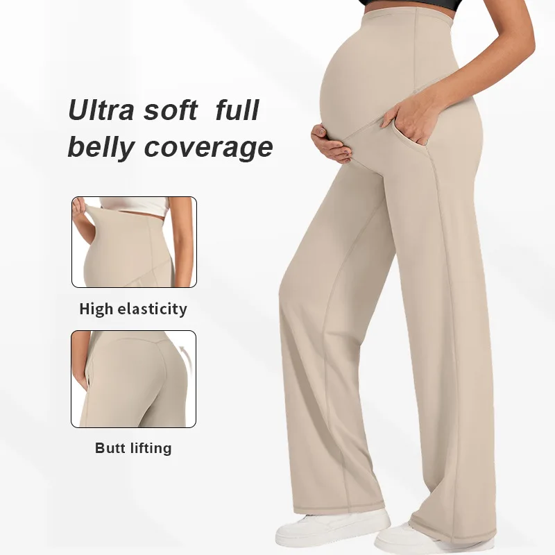 Pantalones de maternidad cintura alta pierna ancha recta otoño - imagen 2