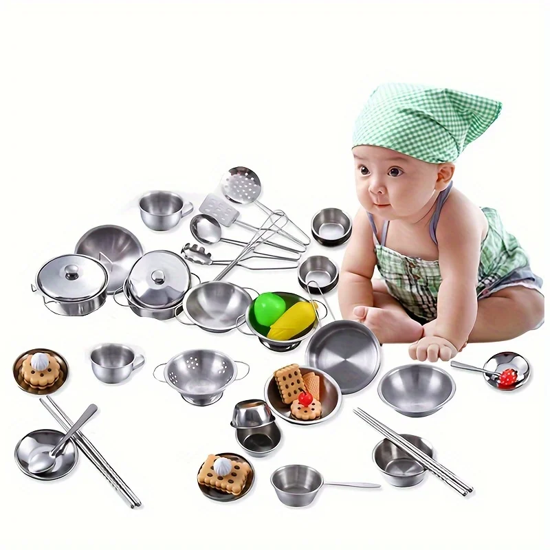 Juego de cocina de acero inoxidable mostrando cazuelas y sartenes