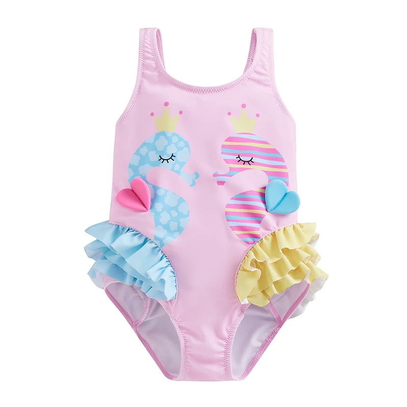Bañador sin mangas con caballito de mar para niña, espalda descubierta