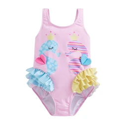 Bañador sin mangas con caballito de mar para niña, espalda descubierta