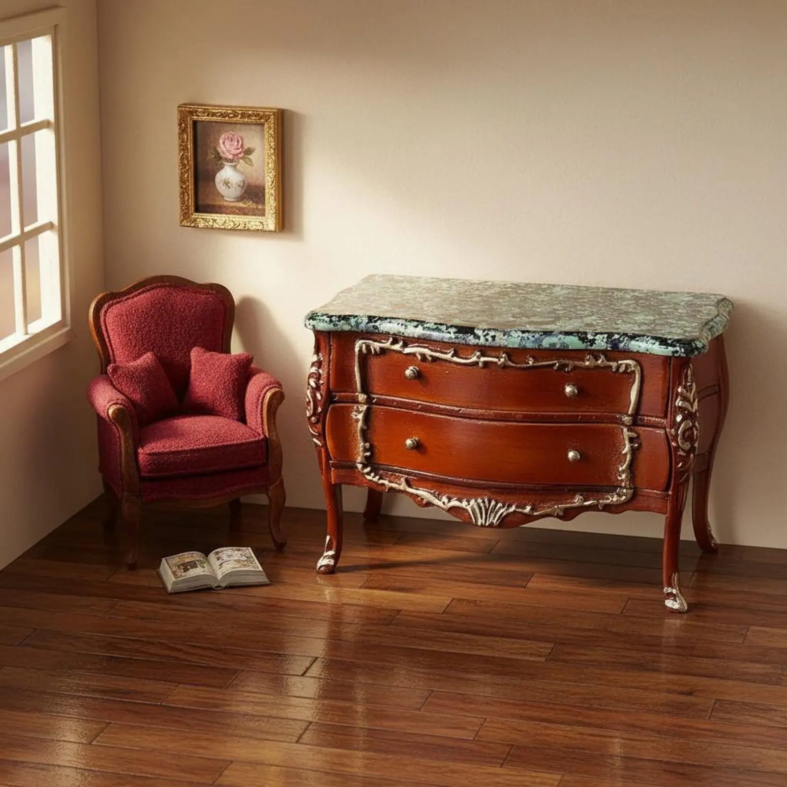 Muebles para casa de muñecas vintage con detalles dorados - imagen 5