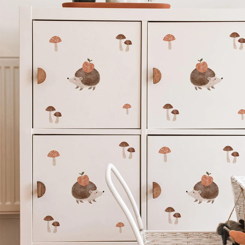 Pegatinas decorativas con motivos de erizo y animales en estilo acuarela