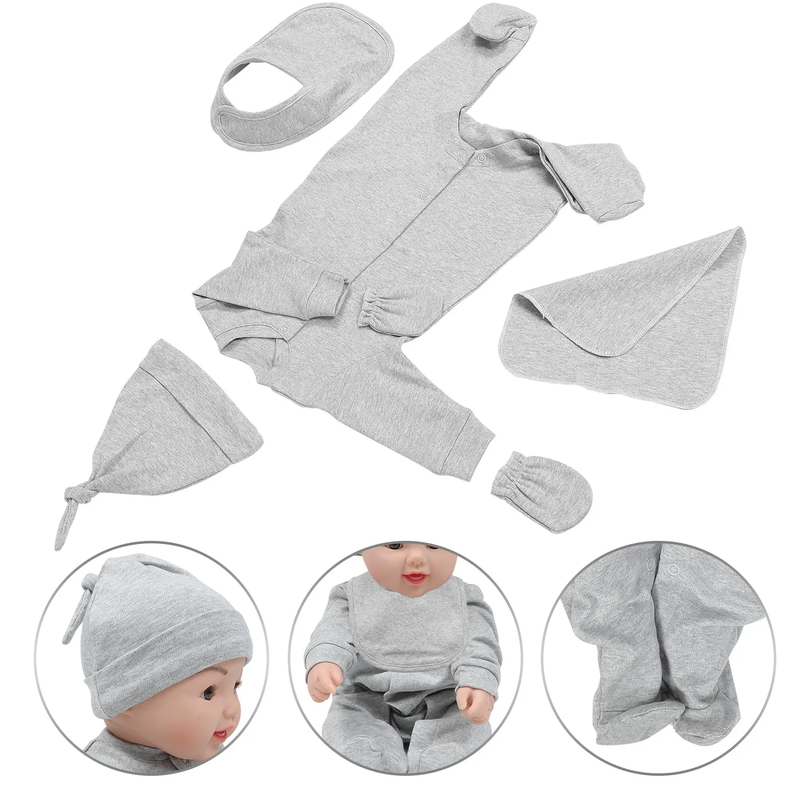 Conjunto recién nacido de algodón: body, gorro y manoplas - imagen 2