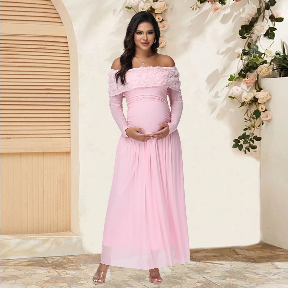 Vestido de maternidad floral maxi fluido con hombros descubiertos - imagen 2