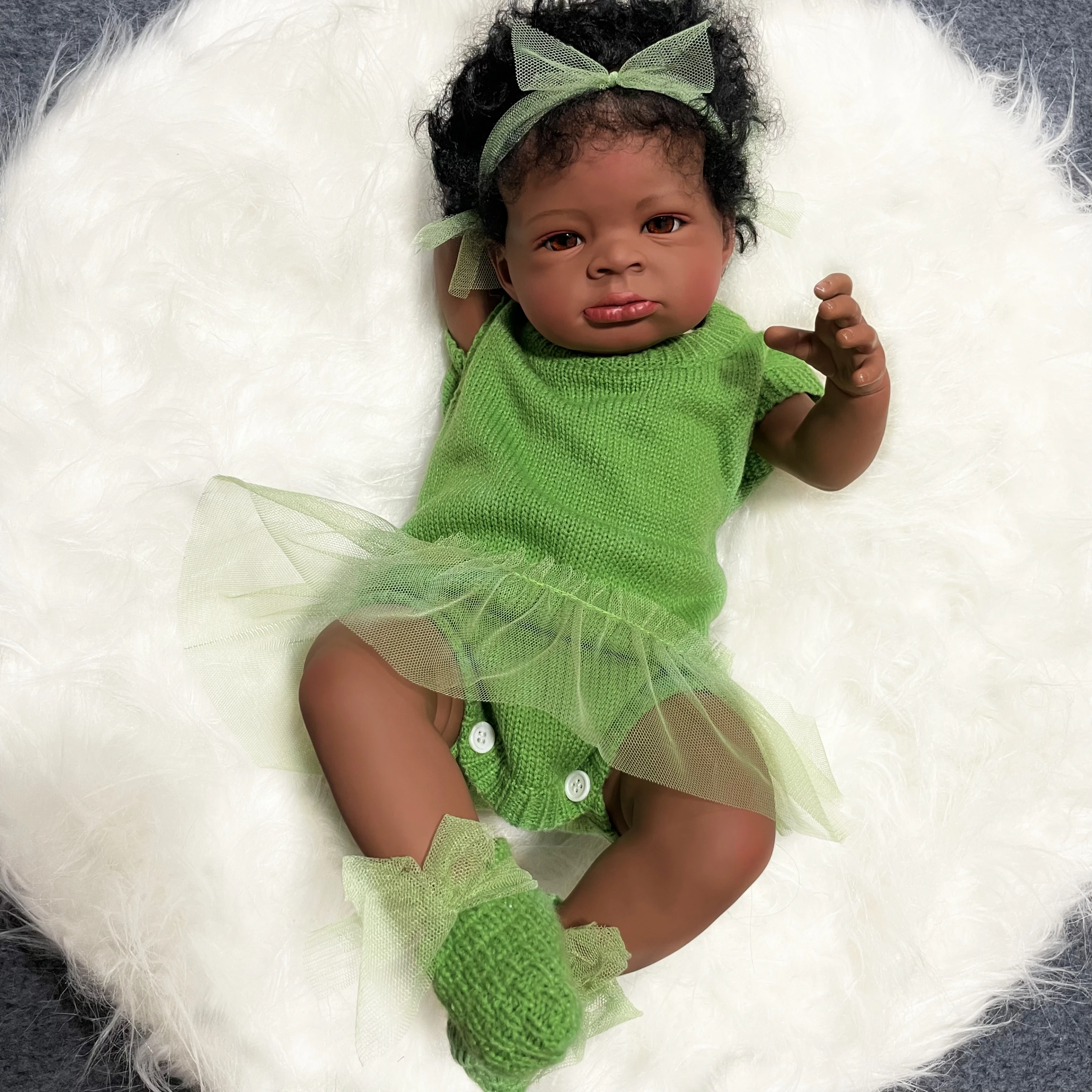 MRB Muñeca Reborn Lanny – Muñeca bebé afroamericana piel oscura coleccionable