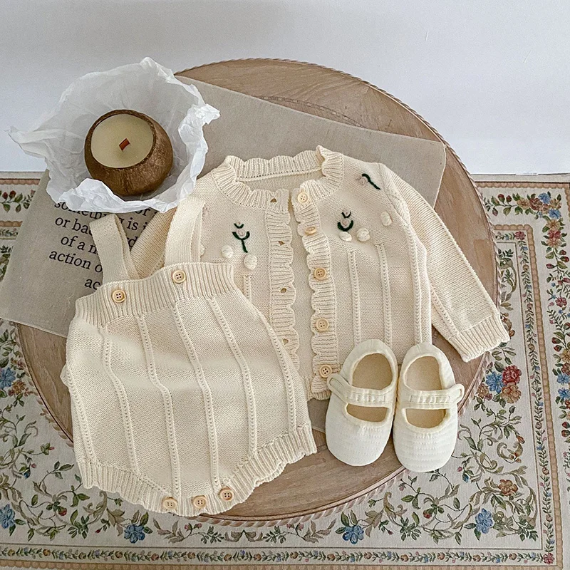 Conjunto cárdigan y mono de punto para bebé niña