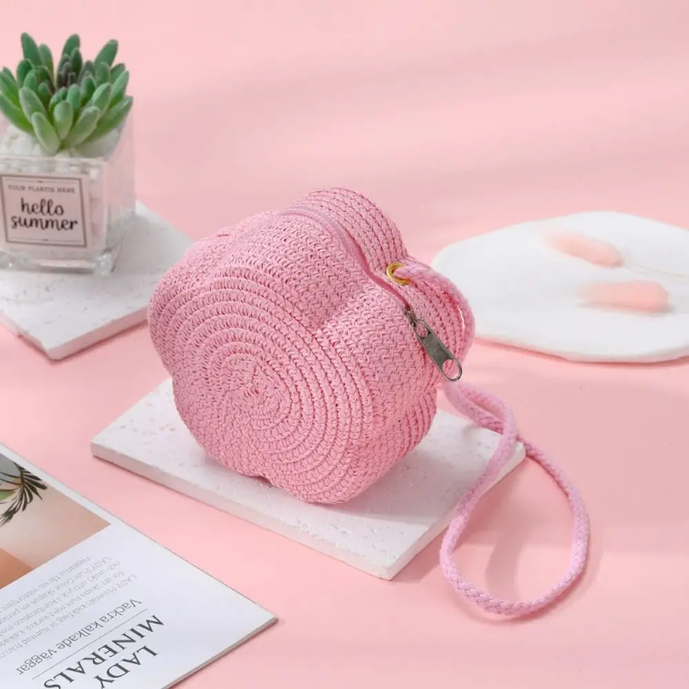 Bolso cruzado infantil de paja tejido de viaje con monedero floral - imagen 2