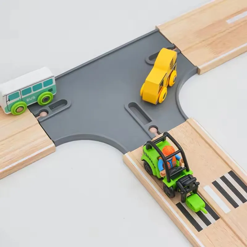 Detalle de la madera ecológica de la vía de tren