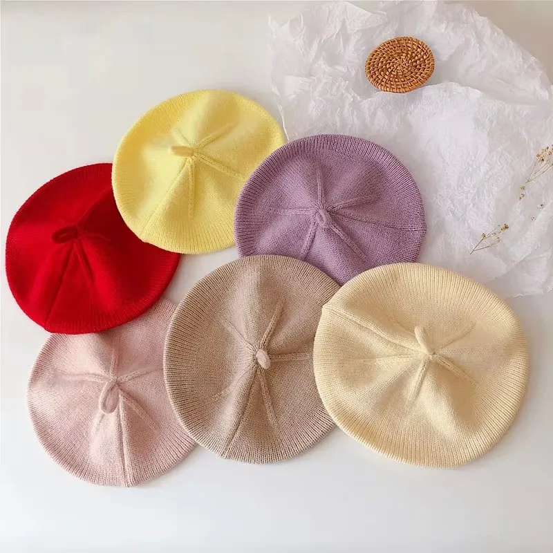 Gorro de boina tejido liso para bebé y niños – Cálido otoño invierno