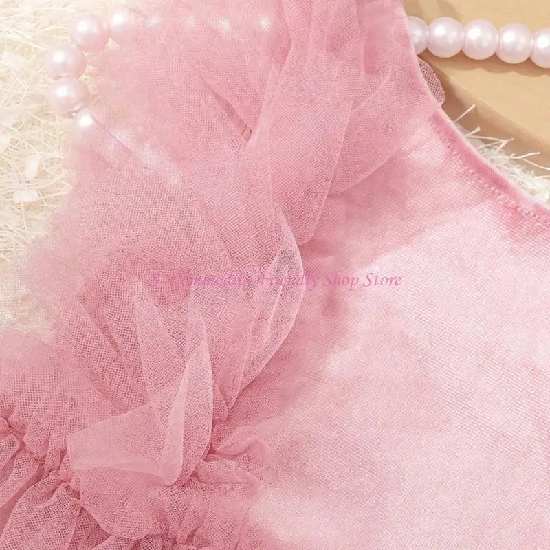 85ae Vestido de tul para niña con diadema floral y encaje - imagen 4