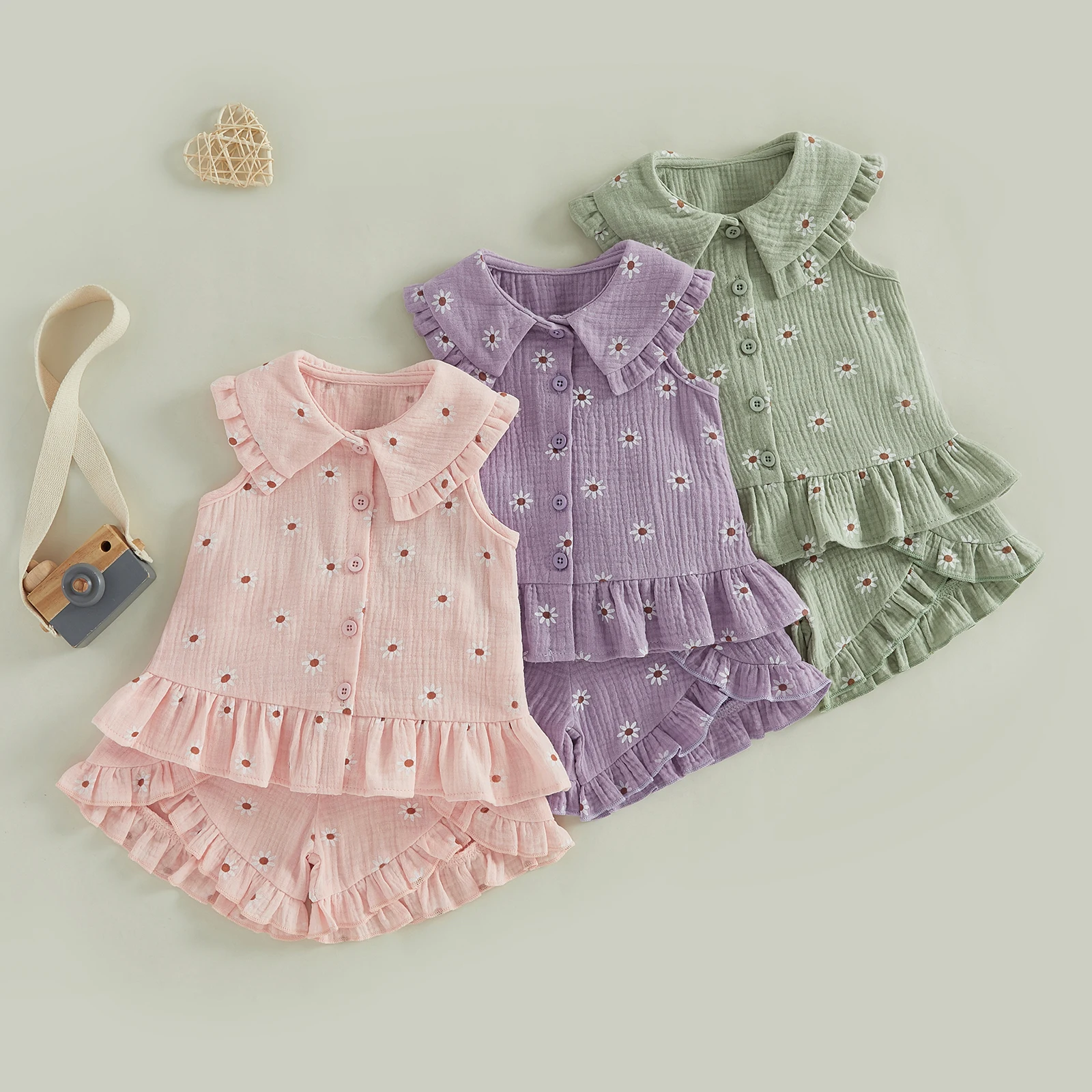 Conjunto de verano niña: camiseta sin mangas y pantalón corto floral - imagen 3