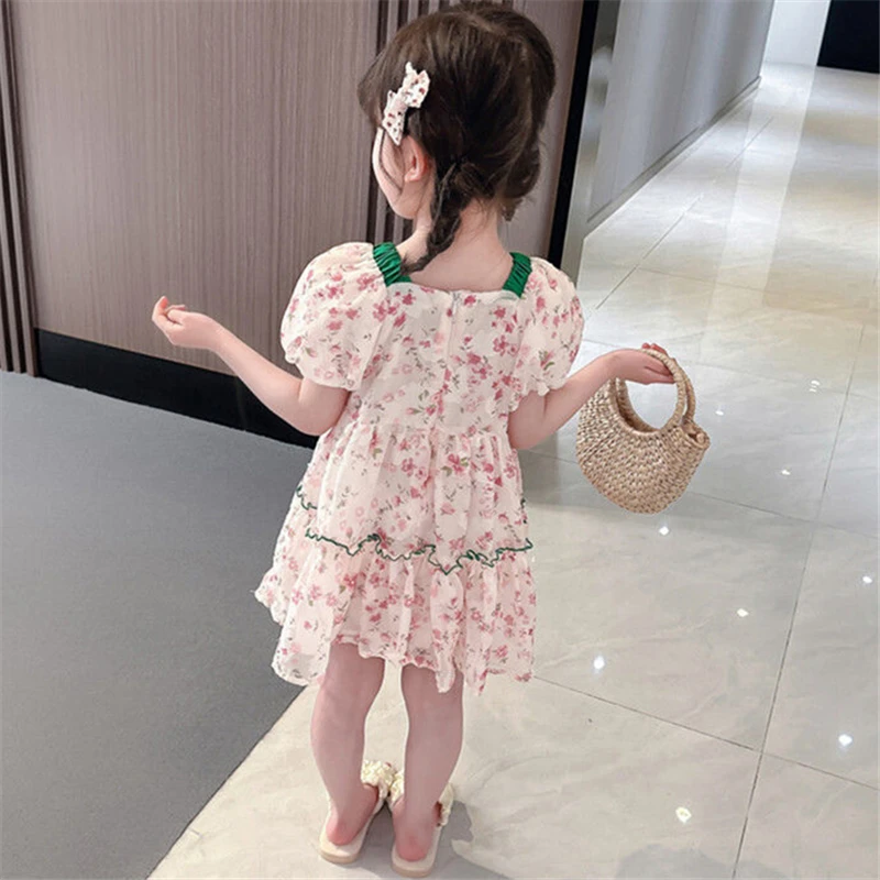 Vestido veraniego para niña con mangas abullonadas y estampado floral - imagen 3