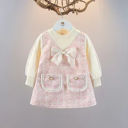 Vestido de princessa para niña - Manga larga con cuadros de primavera