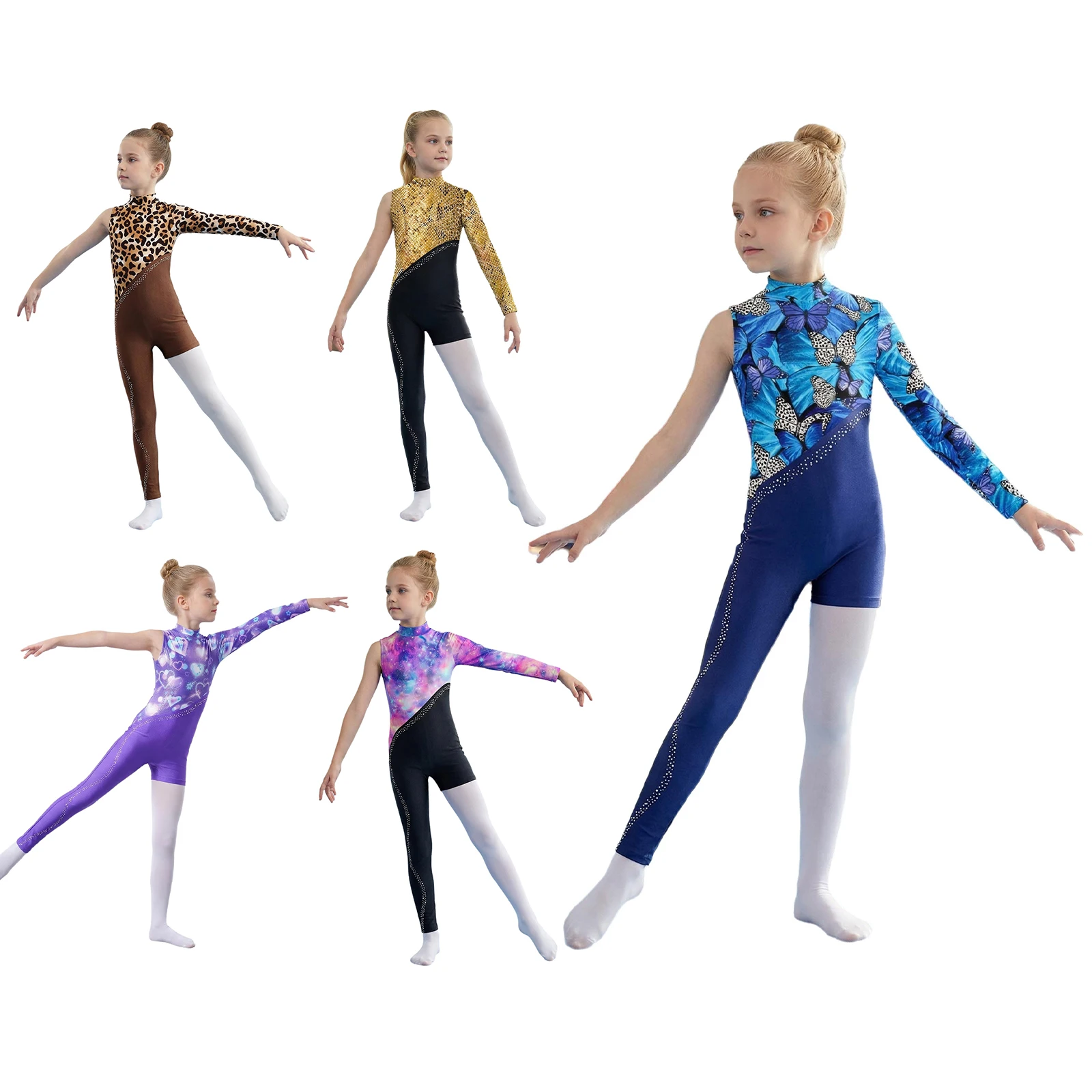 Maillot de ballet para niñas con pedrería y estampado asimétrico - imagen 2