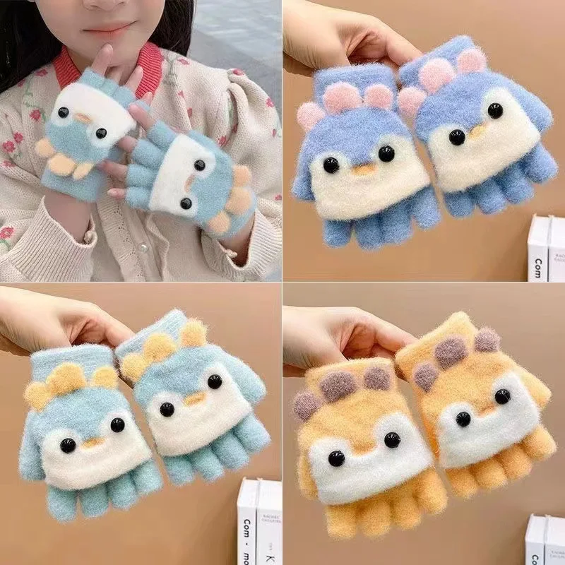 Guantes invierno cortaviento térmicos media falange para niños
