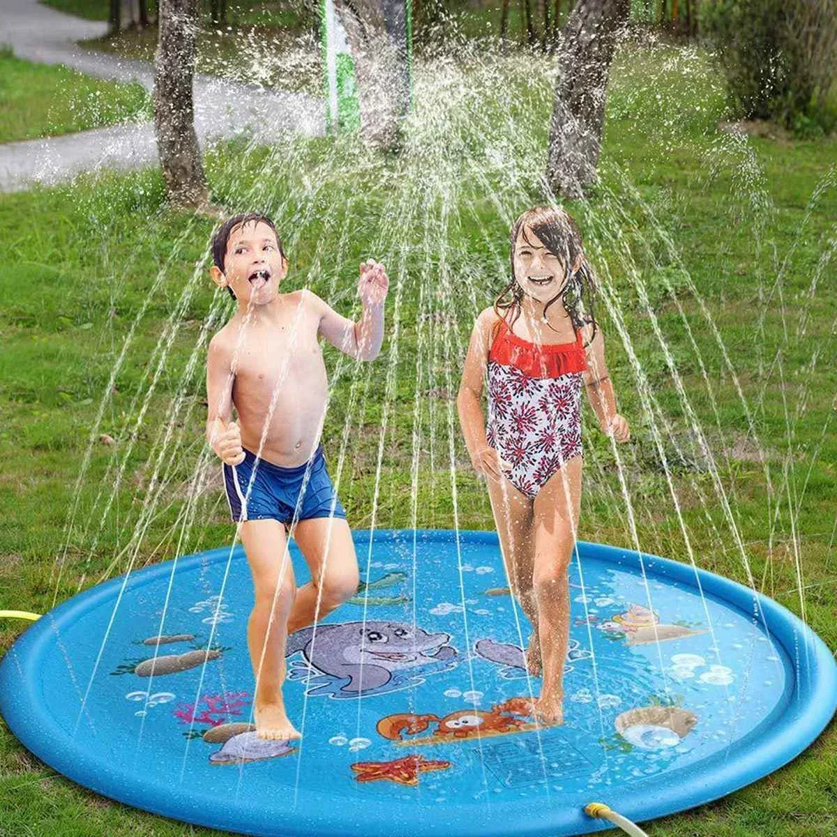 Alfombra de aspersor inflable redonda para juegos de agua