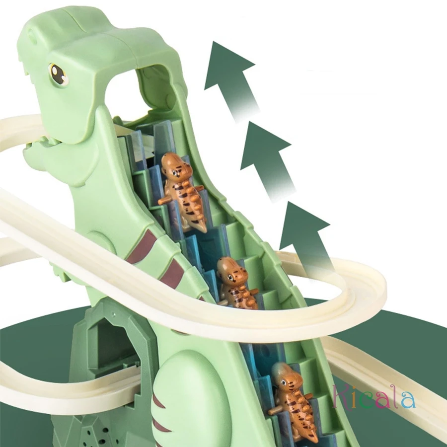 Pista de coches para niños con dinosaurio, tobogán y música eléctrica - imagen 5