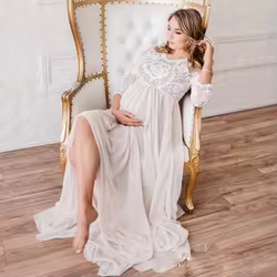 Vestido de maternidad en encaje para sesión fotográfica – manga larga
