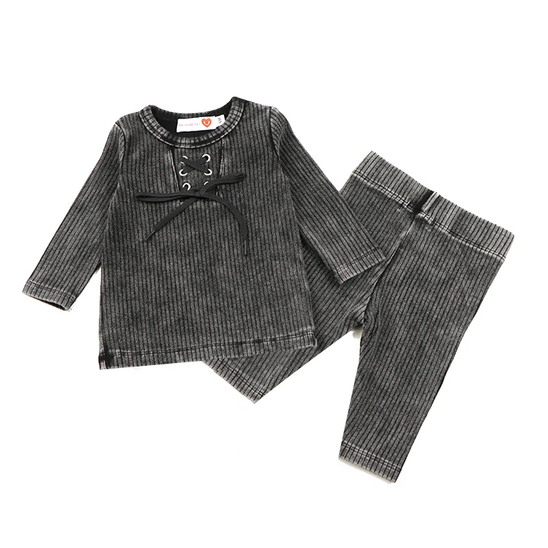 Conjunto negro acanalado con cordón para niña de invierno - imagen 2