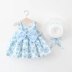 Vestido de verano floral con lazo y sombrero para niña