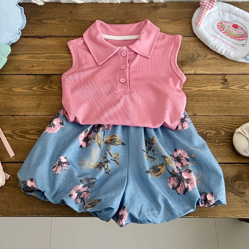 Conjunto de verano para niña: chaleco sin mangas y pantalones cortos - imagen 2