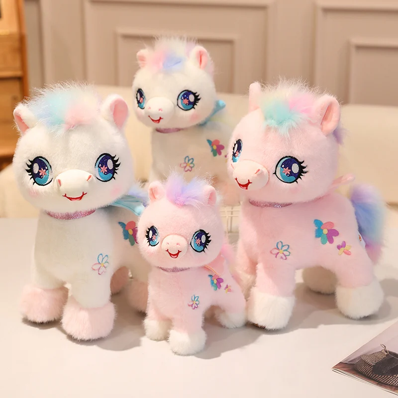 Peluche unicornio rosa y blanco suave con alas arcoíris - imagen 4