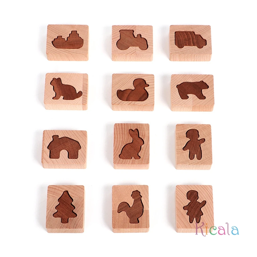 Puzzle Montessori de bloques de madera con animales para emparejar