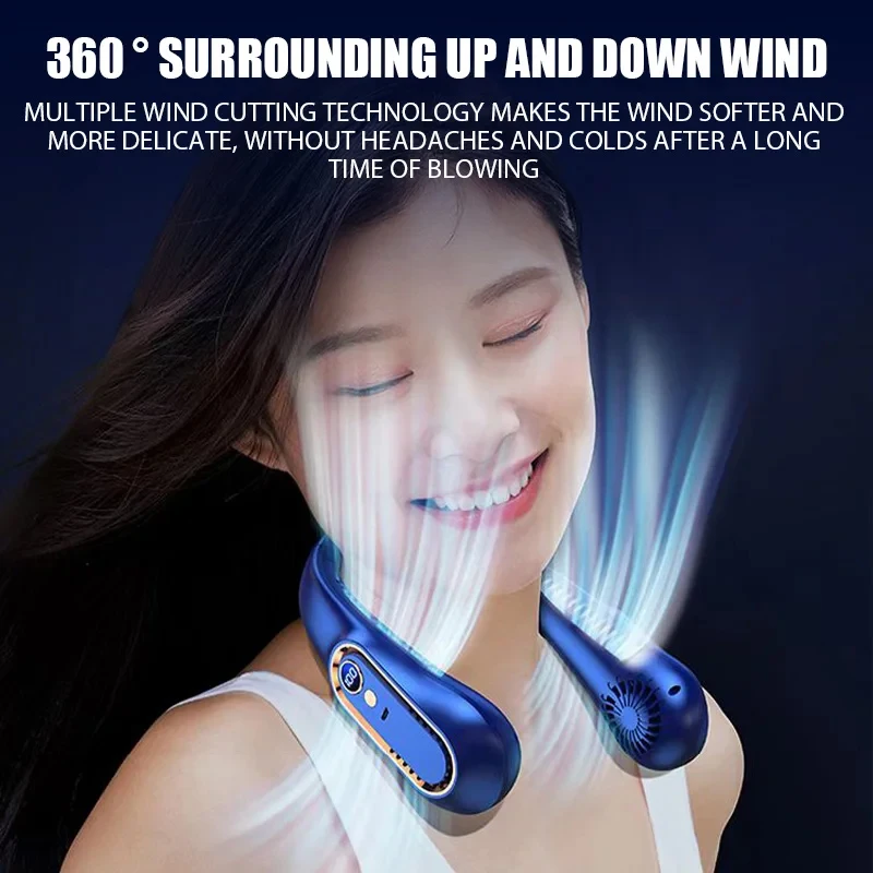 Ventilador de cuello colgante recargable por USB silencioso con LED - imagen 2