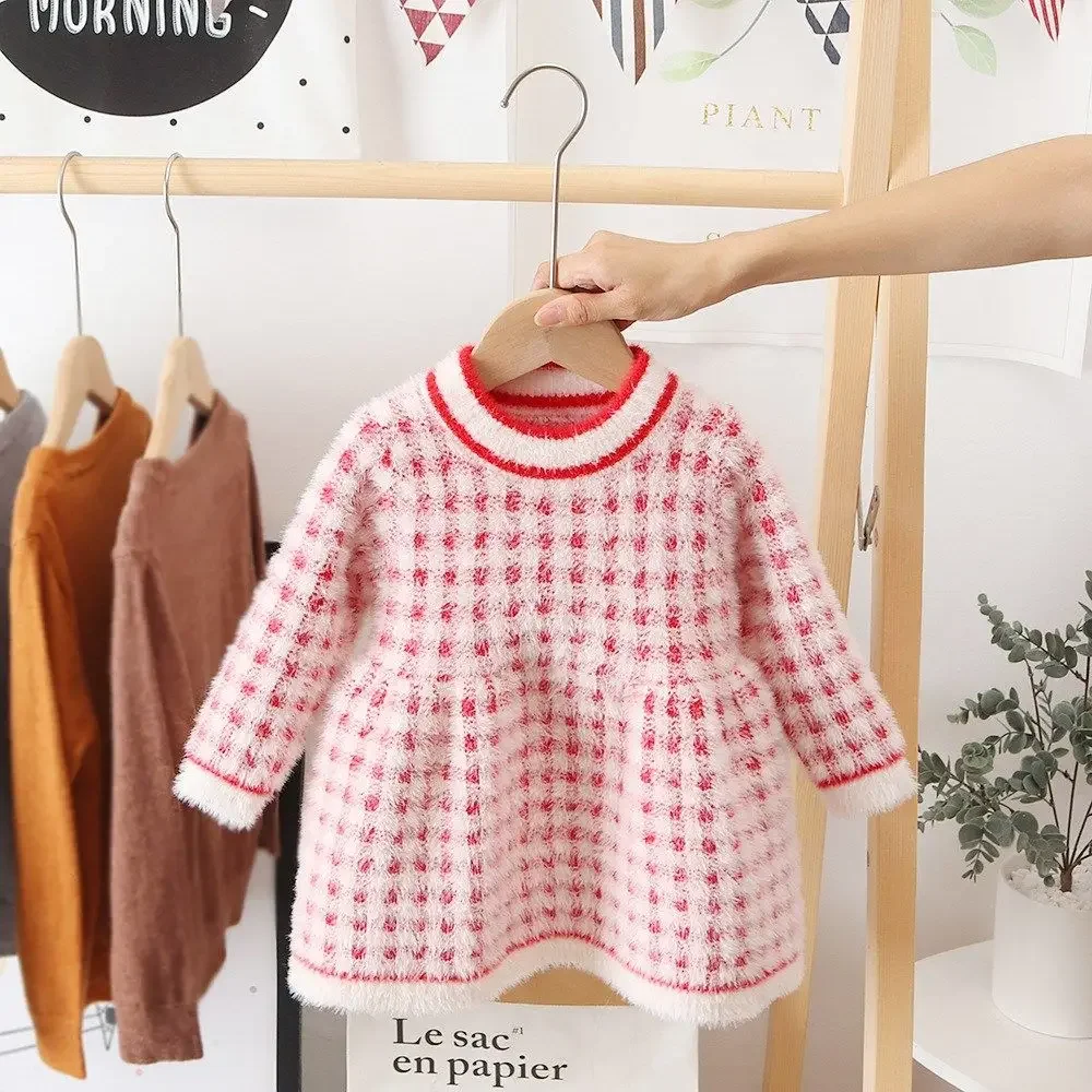 Vestido de punto para bebé de invierno con lana tipo visón para niña - imagen 3