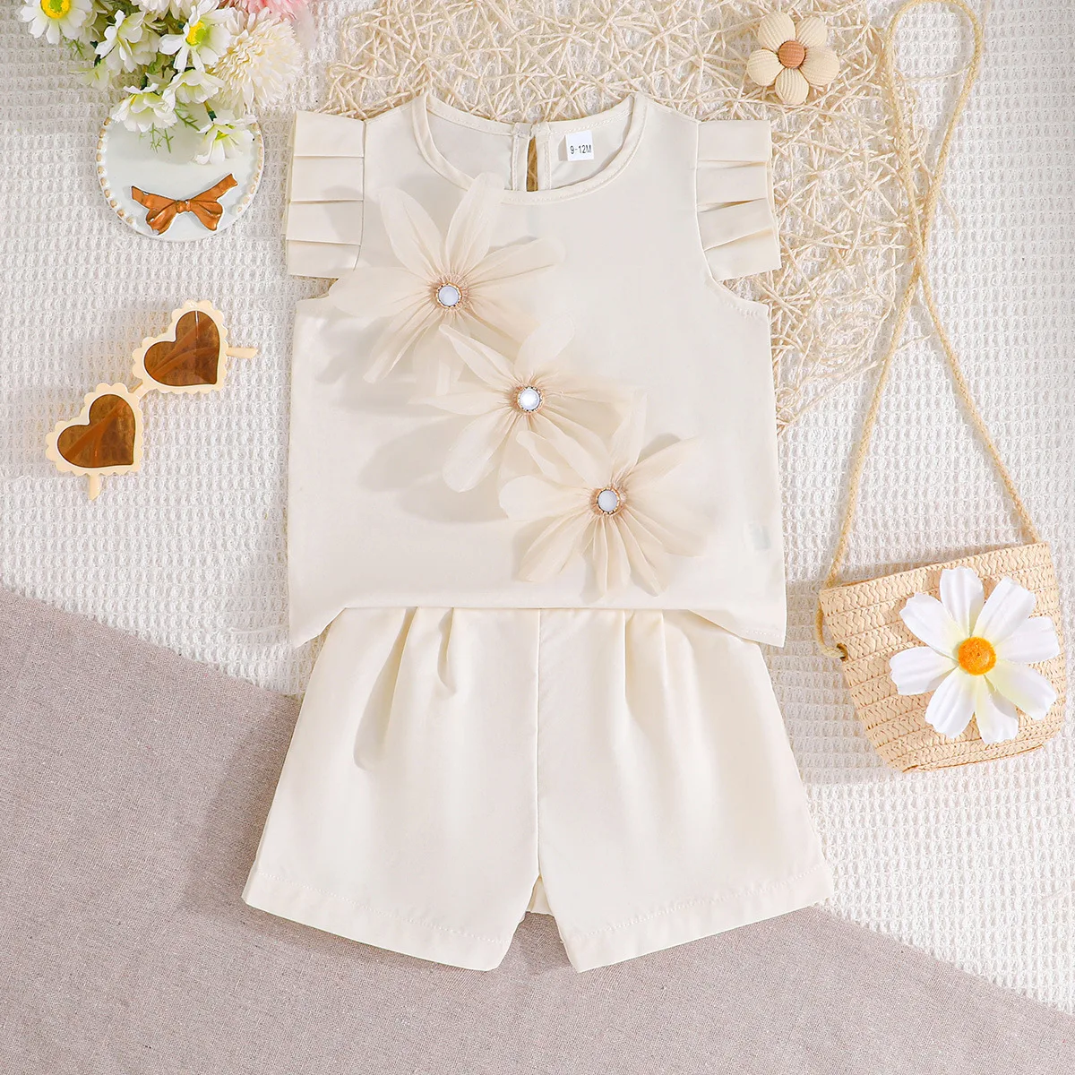 Conjunto de verano para niñas: top rosa sin mangas y pantalones cortos - imagen 5