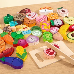 Juguete de cocina de madera Montessori con velcro para frutas