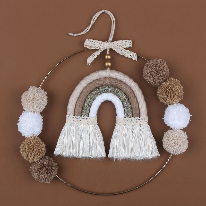 Tapiz infantil de macramé arcoíris hecho a mano para pared - imagen 2
