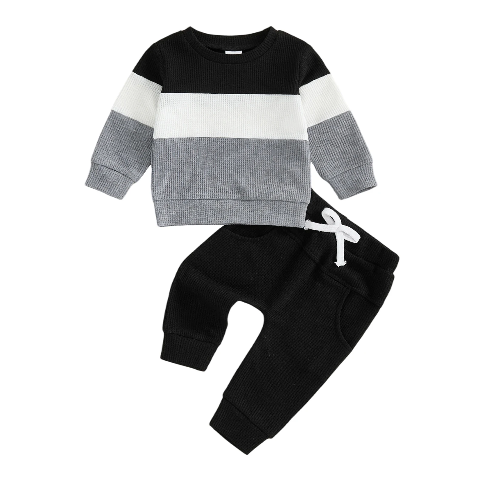ViSgogo Conjunto bebé niño camiseta pantalón manga larga rayas - imagen 3