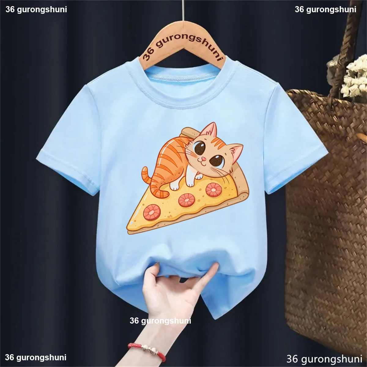 Camiseta de verano manga corta con estampado de pizza y camarones - imagen 3