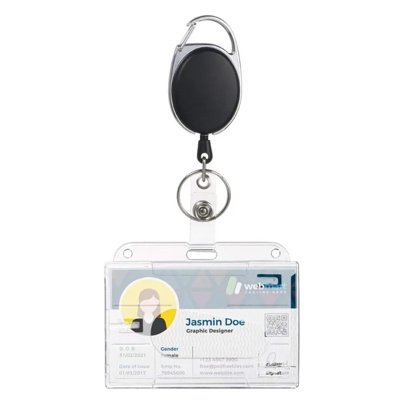 Porta tarjetas translúcido con cordón retráctil