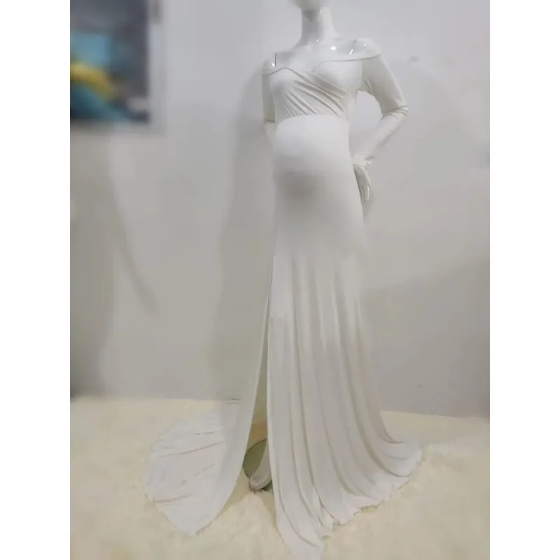 Vestido de embarazo sin hombros maxi para fotos y baby shower - imagen 3