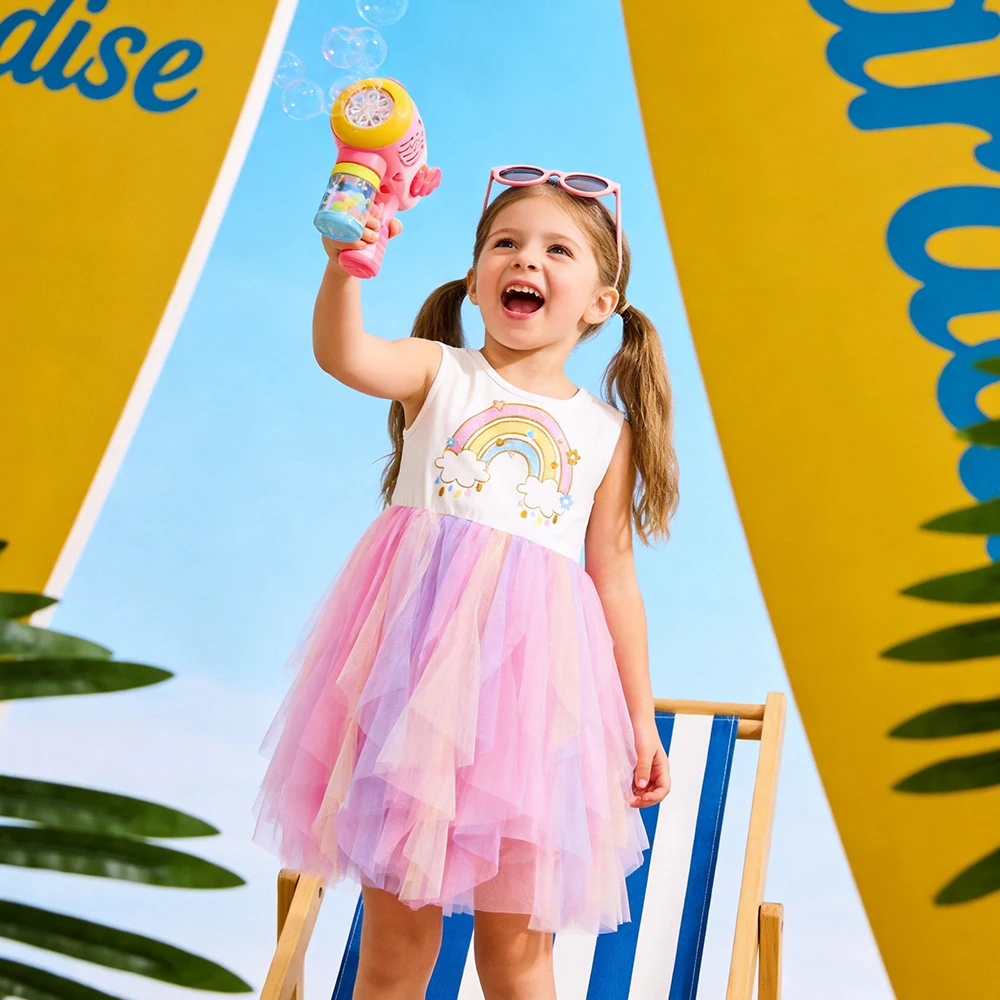 Vestido informal de algodón con estampado arcoíris